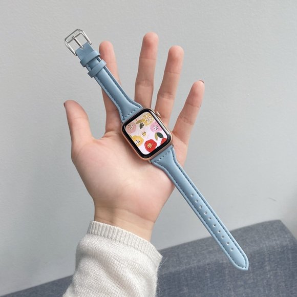 NEW[BAND] Slim BLUE Strap Leather For Apple Watch - Picture 1 of 2